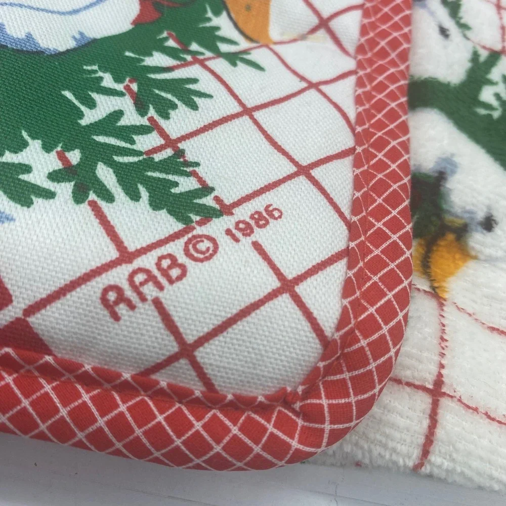 Vintage 1986 RAB Country Goose‎ Kitchen Towel and Pot Holder Set Red White 80s